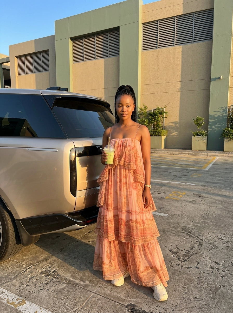 Layered Ruffle Print Maxi