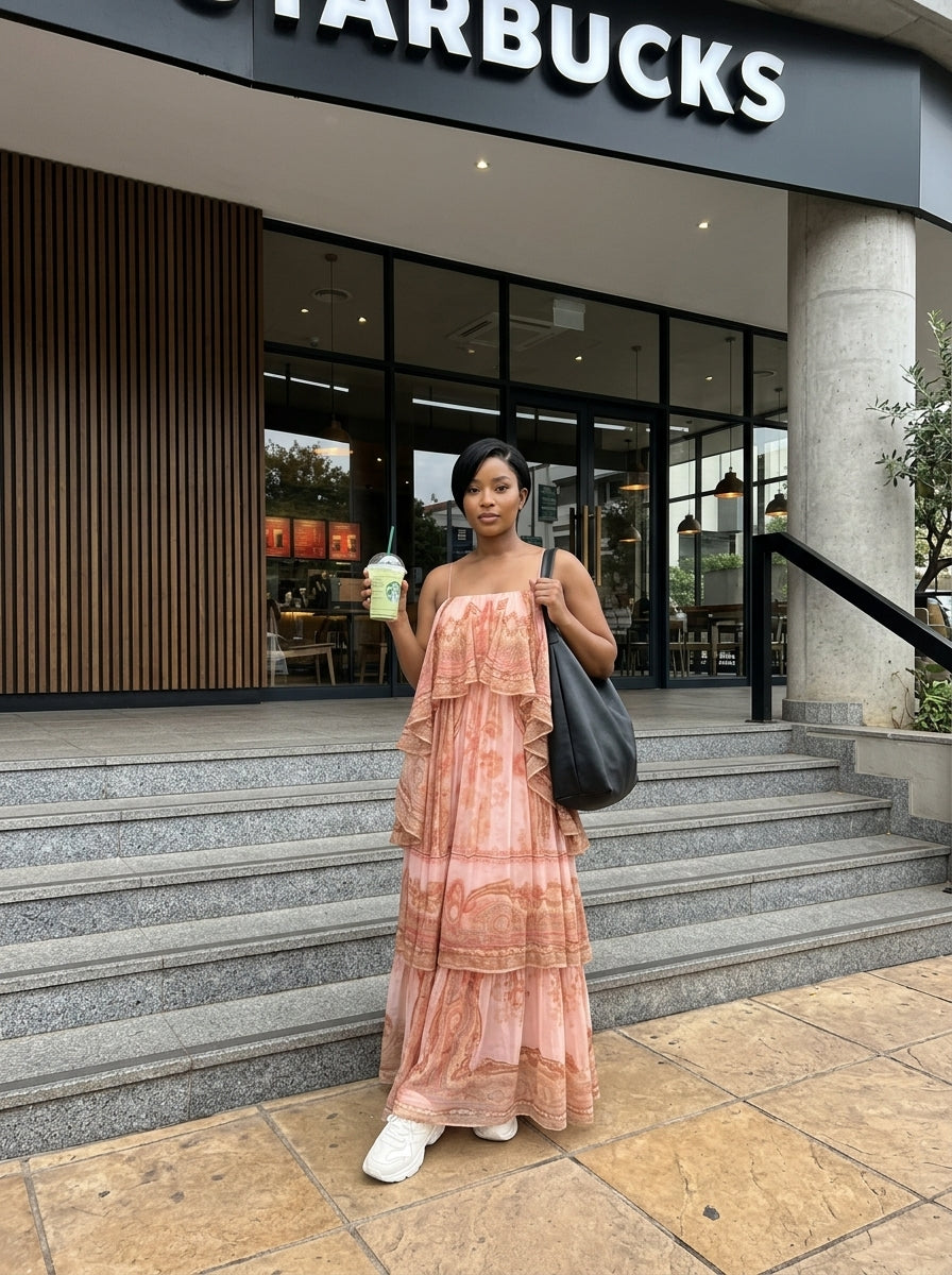 Layered Ruffle Print Maxi